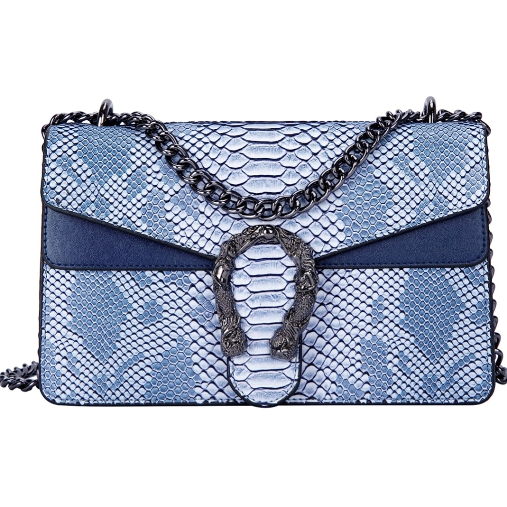 Blue Snake Print Handbag